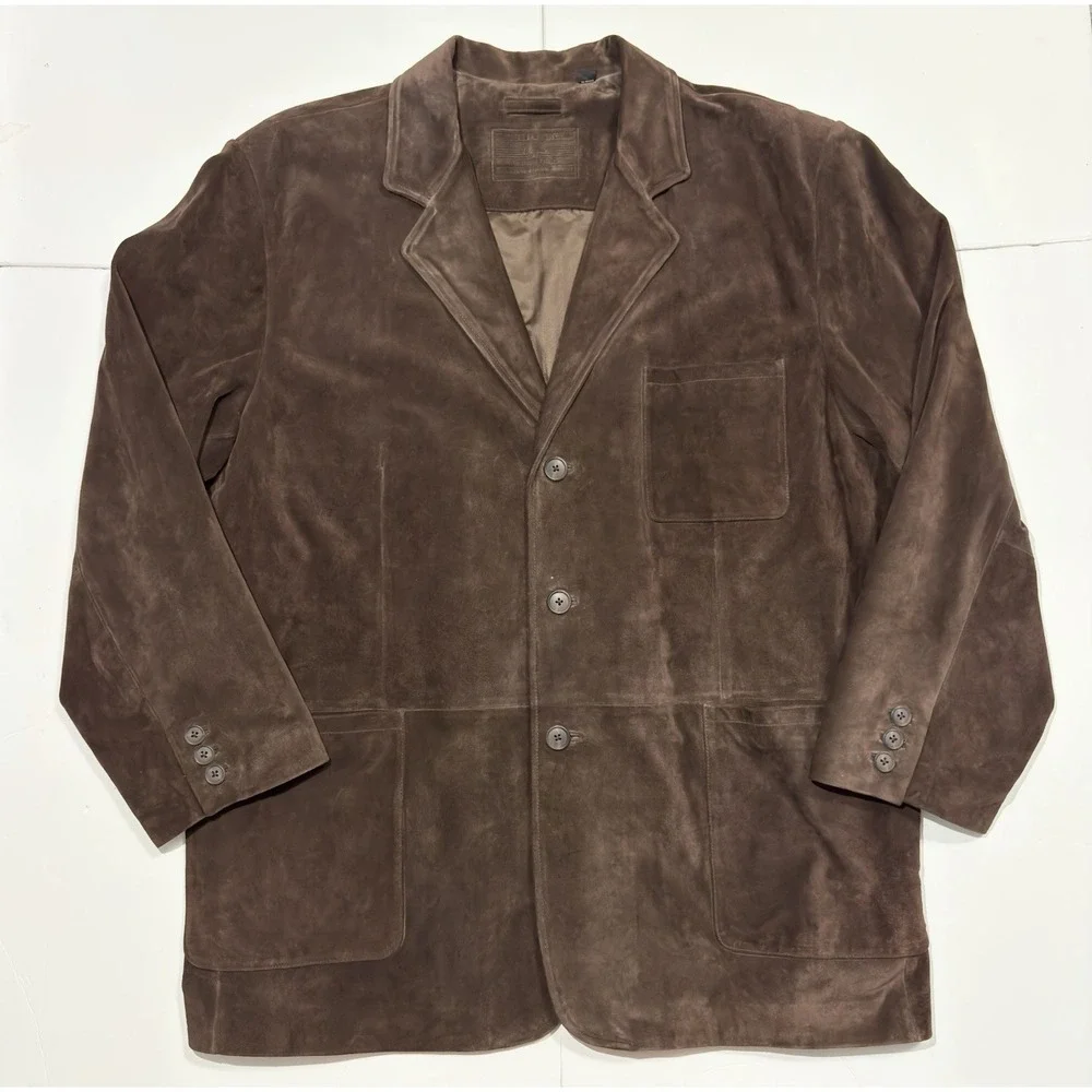 Roundtree & Yorke Mens Long Brown Suede Leather Jacket Coat Trench Size XXL City